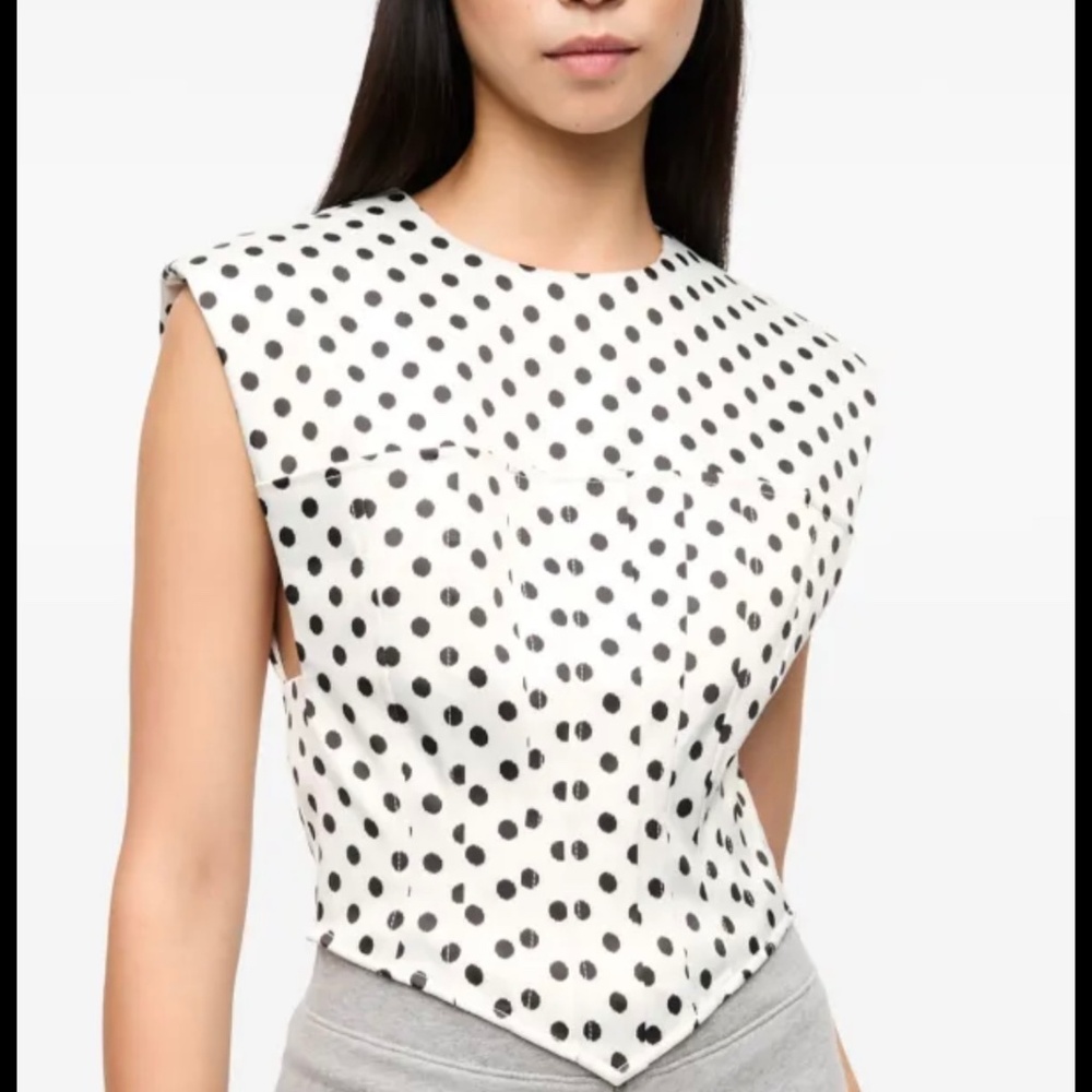 Ganni polka-dot satin corset blouse (EU 38)
